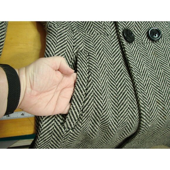 Guess Womens Med Chevron Black White Wool Blend Pea Coat Double Breasted Flared - Picture 11 of 13